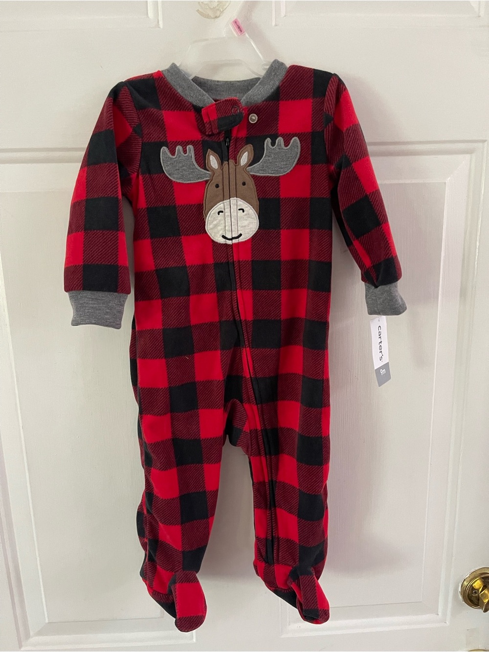 Carter's Red and Black Buffalo Plaid Moose Footed One-Piece